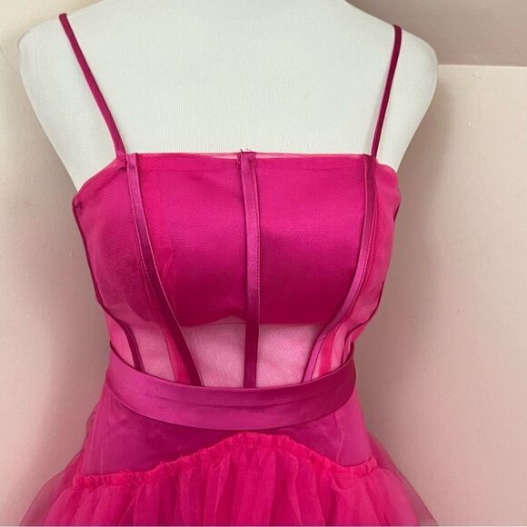 Fuchsia Pink Tulle Evening/ Prom Gown Corset Style Sheer S - Picture 3 of 9